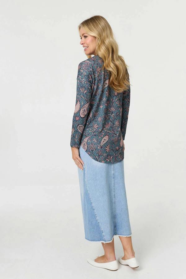 Teal | Paisley Long Sleeve Relaxed Tunic Top