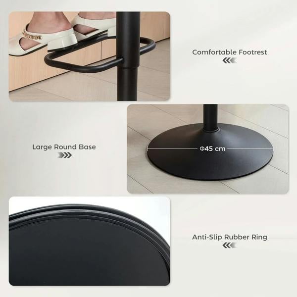 Dark grey bar stool with large round base, anti-slip ring, and comfortable footrest