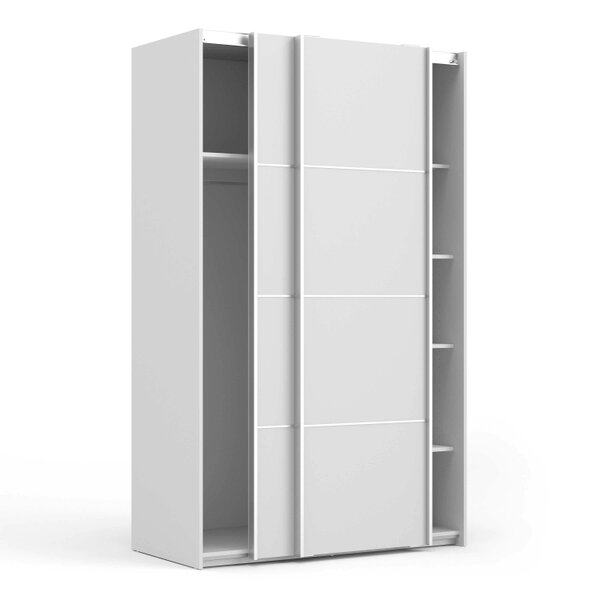 Wyld Haus Bordeaux White Sliding Door Wardrobe 2 Door with 5 Shelves and Hanging Rail