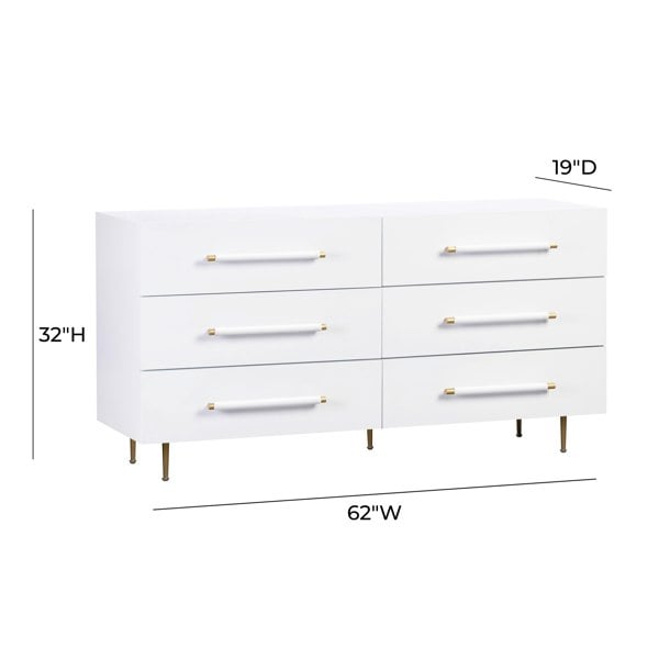 Furniture Edit Trident White 6 Drawer Dresser Chest Of Dawers