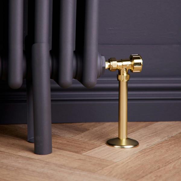 Flode Angled Thermostatic Radiator Valve Pack | 15mm x 1/2" | Brushed Brass