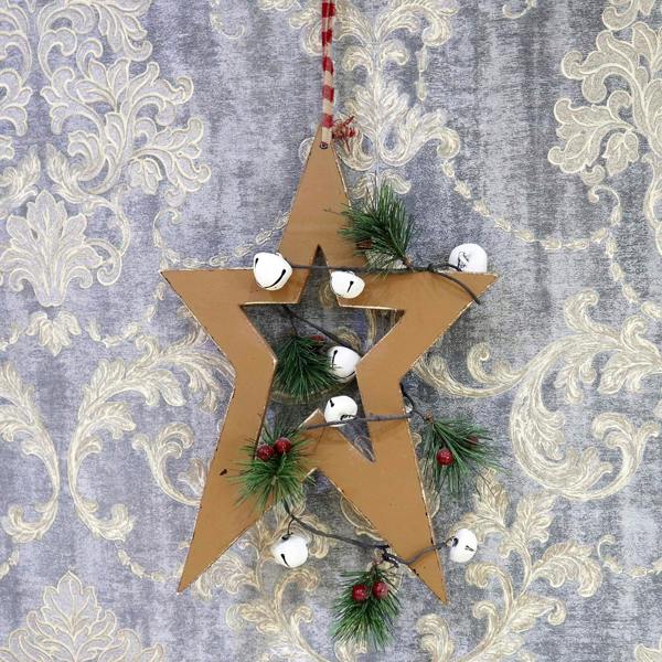 25cm Wooden Hanging Star Decoration in Light Brown for Christmas Home Decor image 9