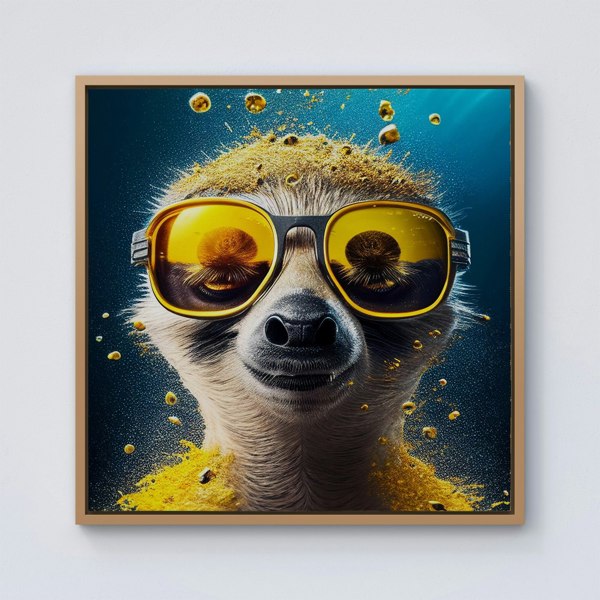 Warren Reed Meerkat With Golden Glasses Splash Art Framed Canvas