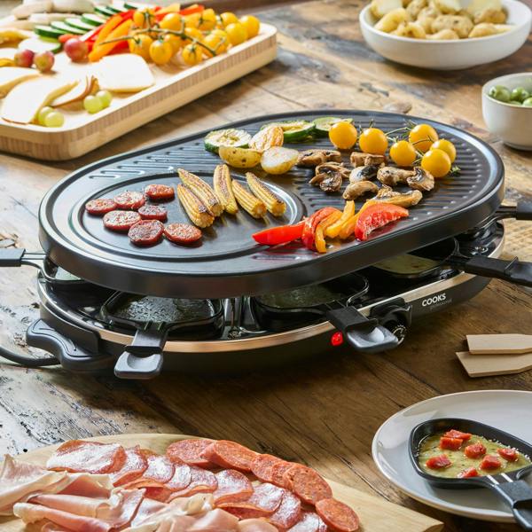 Cooks Professional Electric Raclette Grill with Non Stick Metal Plate | 8 Person