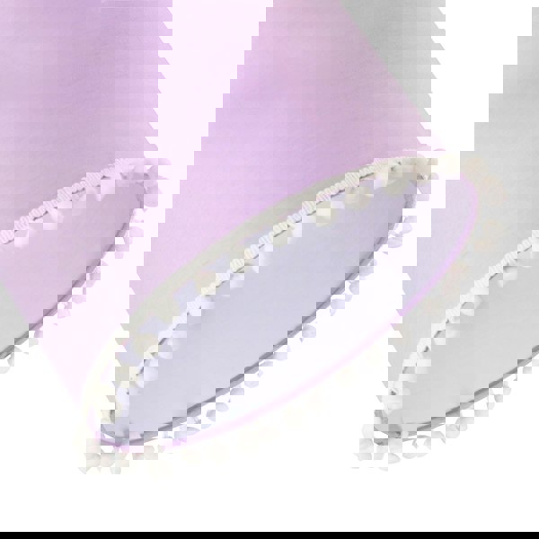 Cute and Modern Lilac Cotton 10" Lamp Shade with White Woolly Pom Poms Image 5