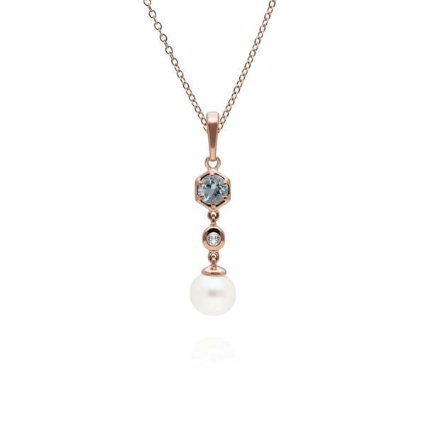 270P030305925 Modern Pearl, Aquamarine & Topaz Drop Pendant in Gold Plated Silver 1