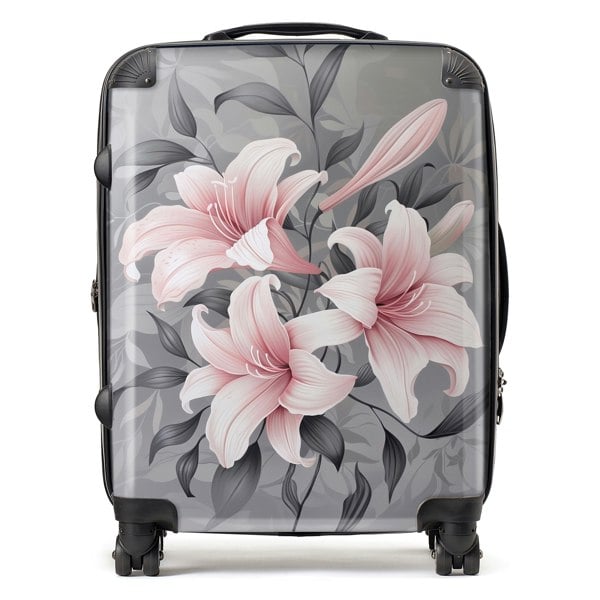 Warren Reed Pink Lilies On Grey Suitcase