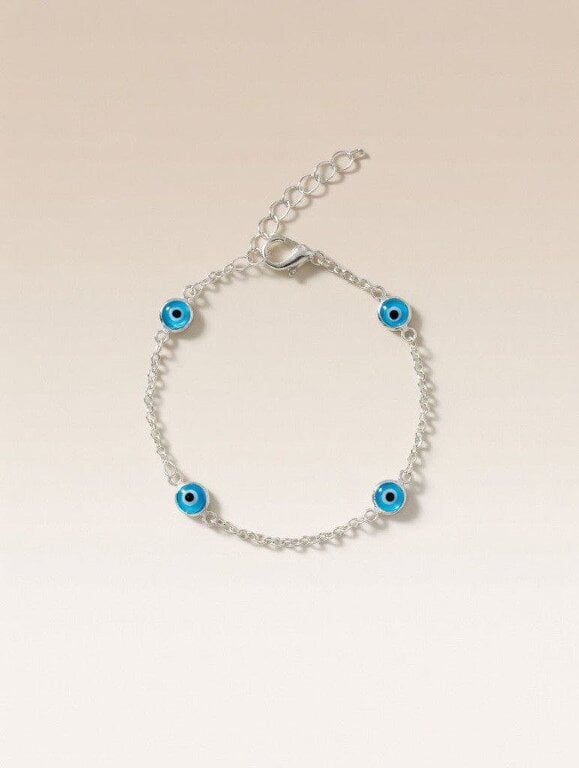 The Colourful Aura Gold and Silver Evil Eye Charm Beaded Slim Chain Adjustable Lucky Eye Bracelet