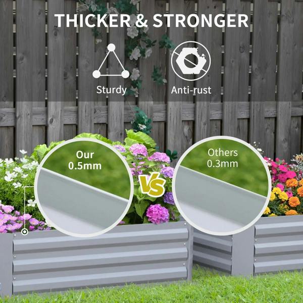 Grey raised garden bed set of 2 with thick, sturdy slat walls in outdoor garden