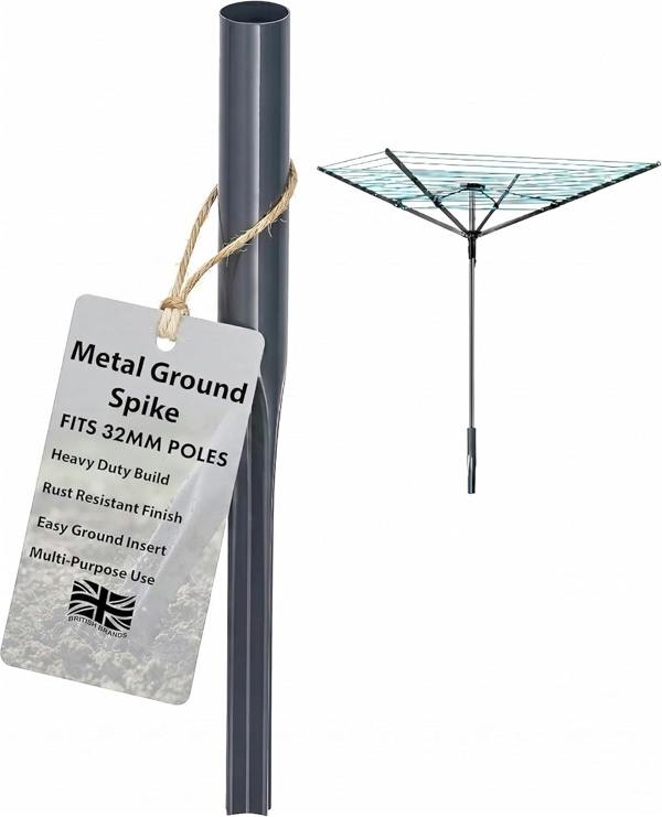 Laundry Mate Rotary Washing Line Spike 32mm Heavy-Duty Metal Ground Spike for Rotary Airer – Galvanized Garden Spike