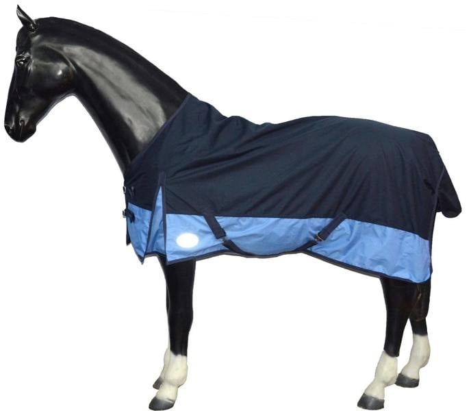 eQuitack 600D Outdoor Winter Lightweight Waterproof Horse Turnout Rug 0g No Fill Regular Neck Nylon Lined Double Buckle Navy/Baby Blue