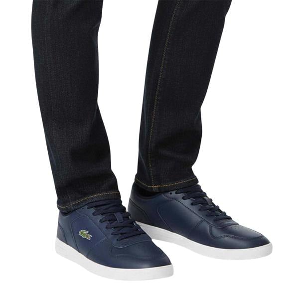 Lacoste Mens Leather Trainers - Navy/White - 