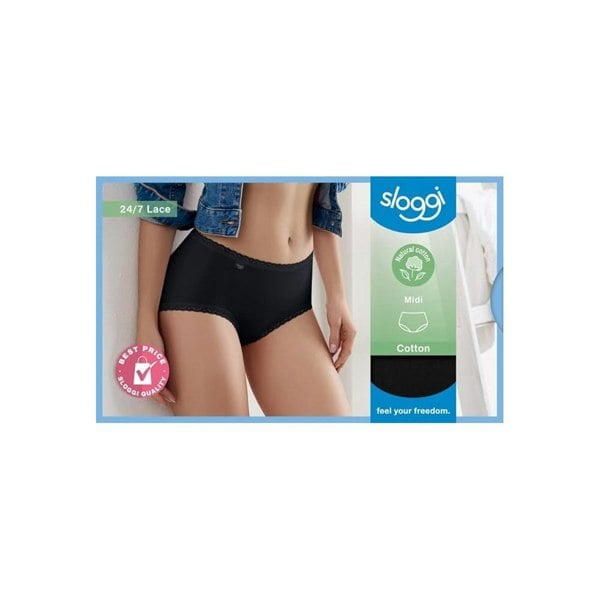 Sloggi 24/7 3-Pack Cotton Lace Midi Brief, Black