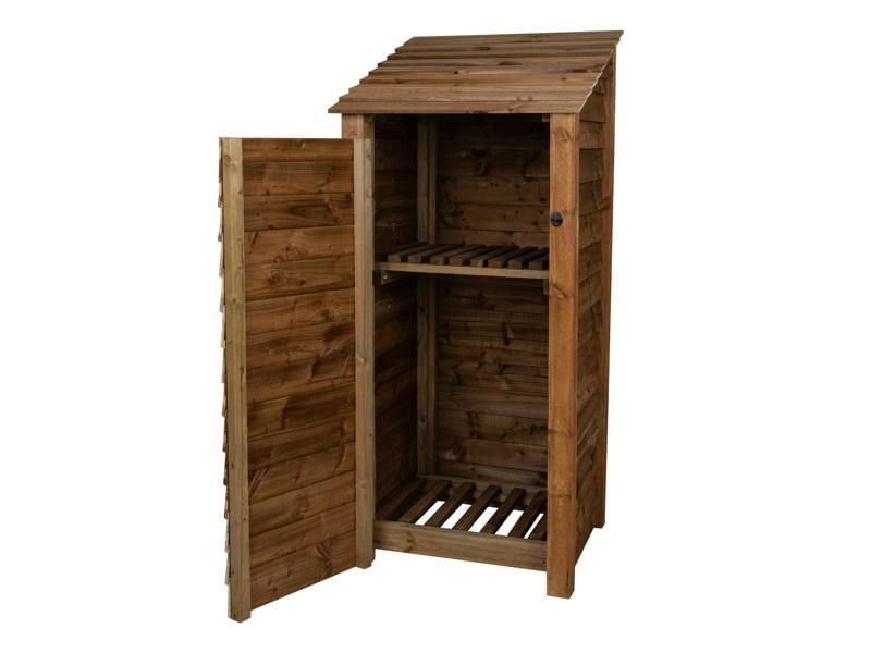 Arbor Garden Solutions Wooden Log Store with Door and Shelf W-79cm, H-126cm or 180cm, D-88cm - Brown Finish