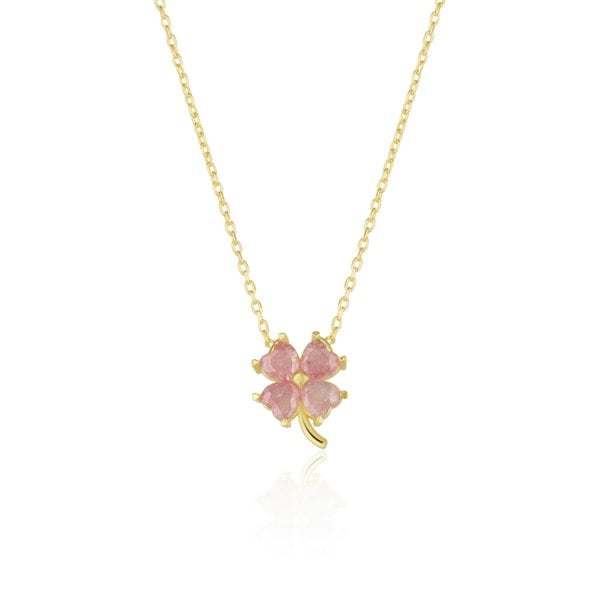 Spero London Four Leaf Clover Sterling Silver Necklace - Pink