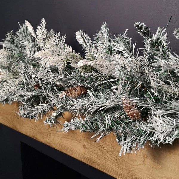Samuel Alexander 1.8m Snowy Christmas Garland with Pinecones 96 Tips and 50 Warm White LED Lights