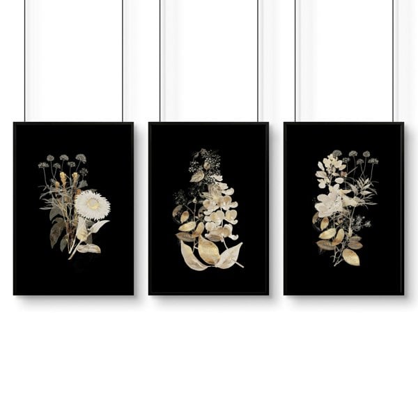 Wall art gold | set of 3 Floral wall art for living room