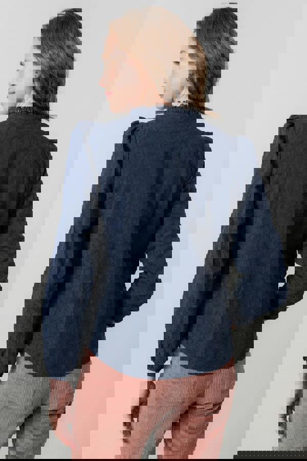 Lily & Me Emily Textured Jacquard Keyhole Blouse Navy