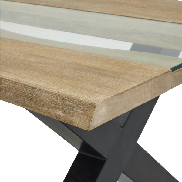Wyld Haus Vouvant Live Edge  Light Acacia Wood and Glass Coffee Table