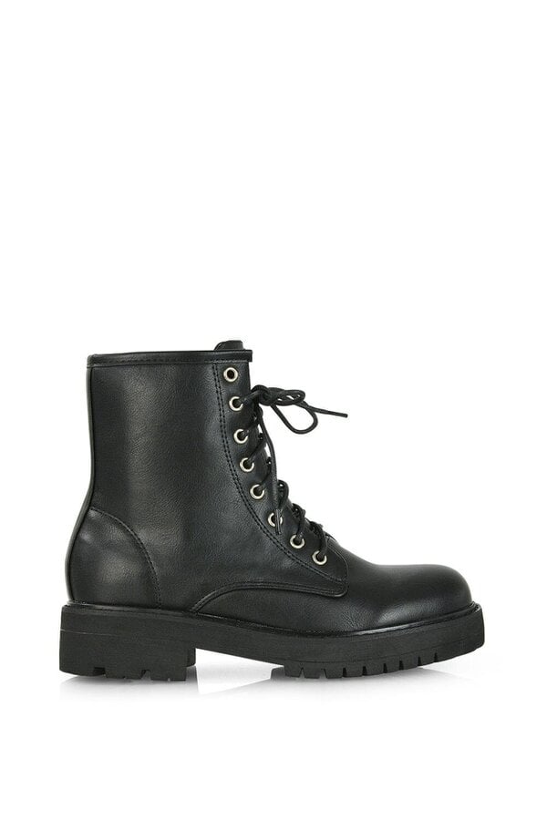 XY LONDON Chunky Low Block Heel Lace up Ankle Biker Boots