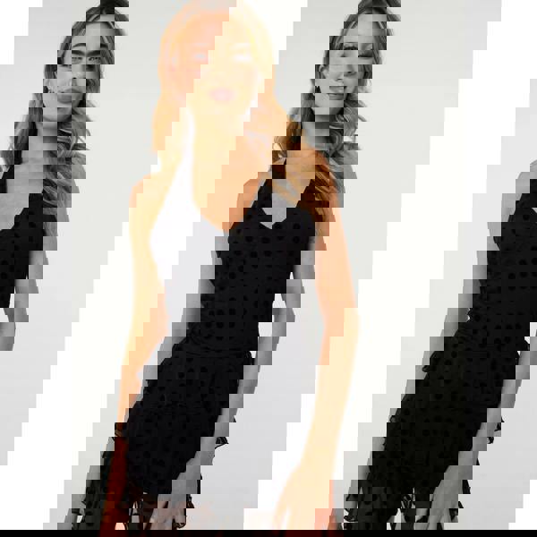 Pink Vanilla Polka Dot Flock Halter Neck Dress With Shorts