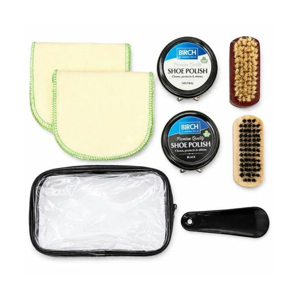 BIRCH PU Shoe Shine Kit - Polish, Brushes & Cloths for Home Maintenance 8pc