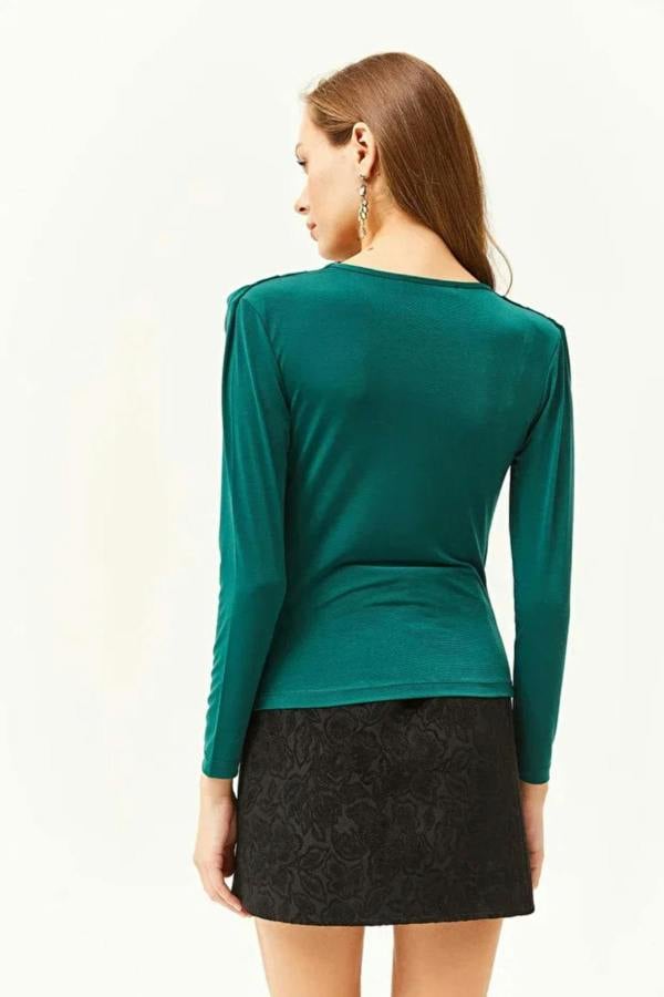 Hoxton Gal Padded-Pleated V-Neck Blouse