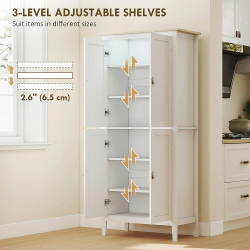 Wyld Haus Kaha Wooden White Tall Pantry Cabinet With Motion Sensor LED Lighting 176.5 cm