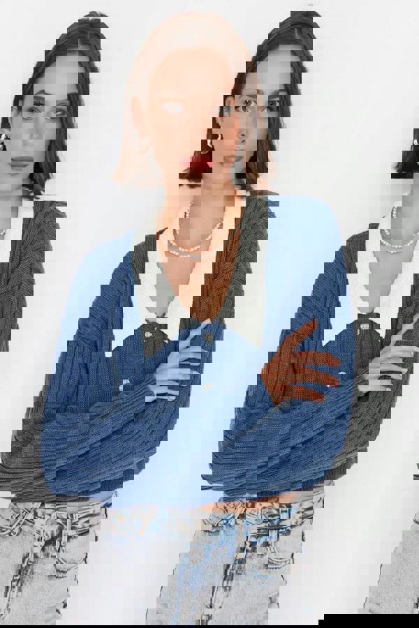 WOVCOR Super Crop Shirt Garnish Knit Cardigan