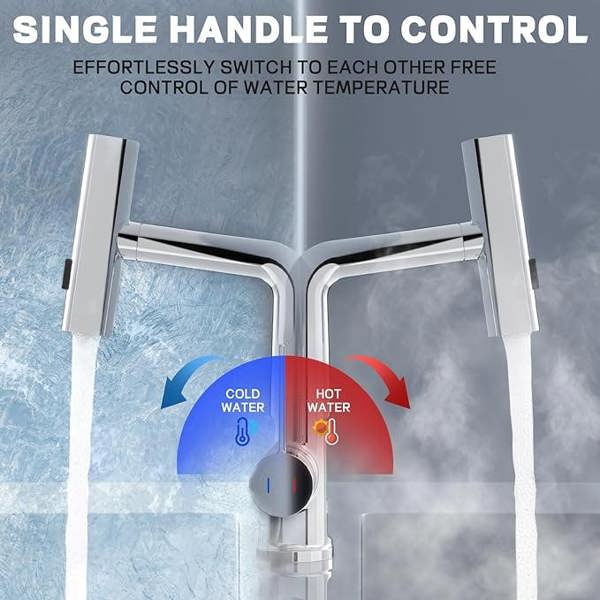 ENER-J Modern Single Hole Basin Faucet with Waterfall, Pull Out Sprayer and LED Temperature Display, Chrome Silver
