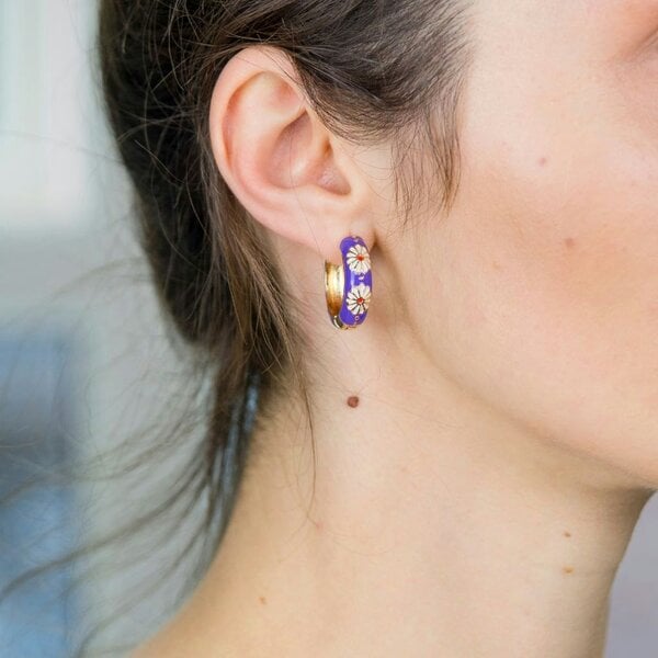 The Colourful Aura Large Enamel Huggie Multicolour Rainbow Dainty Floral Hoop Earrings