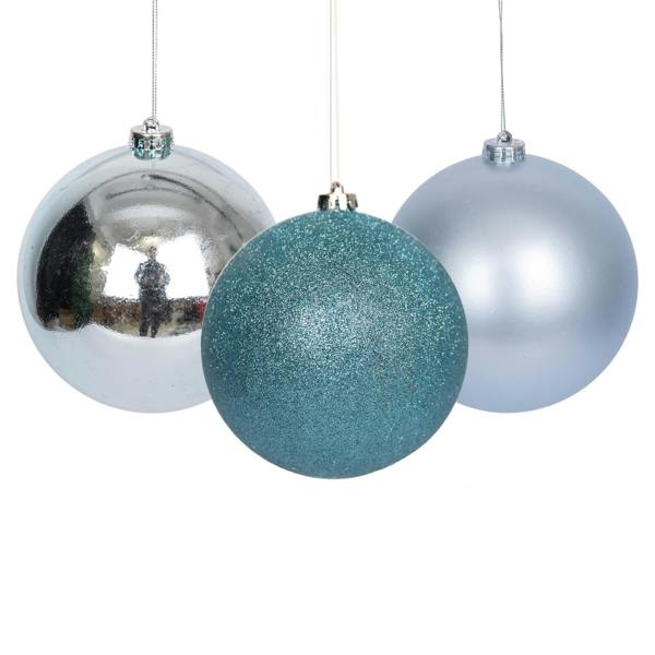 Shatchi 15cm Christmas Baubles Shatterproof Light Blue Set of 3 Tree Decorations
