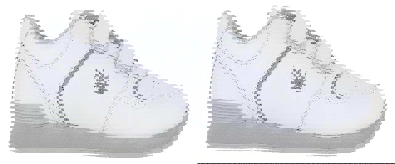 Crown King Mens/Womens Leather Lace Up/Touch Fasten Crown Green Bowls Sports Shoes Trainers, white leather sports shoes with silver accents and a crown logo on the side.