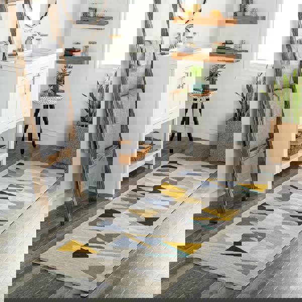 Livabliss City-Geometric Yellow Blue Grey Black Rug