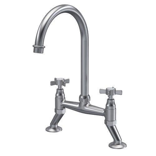 Flode Larvik | Kitchen Crosshead Bridge Mixer Tap | Pewter Finish
