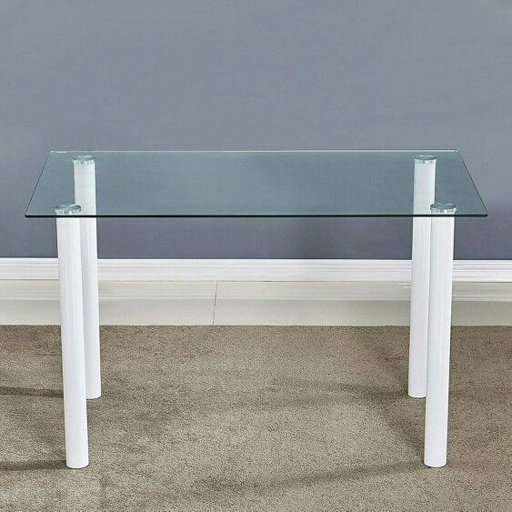 Kosy Koala Modern Clear White Glass Dining Table with Stylish metal Legs 120cm