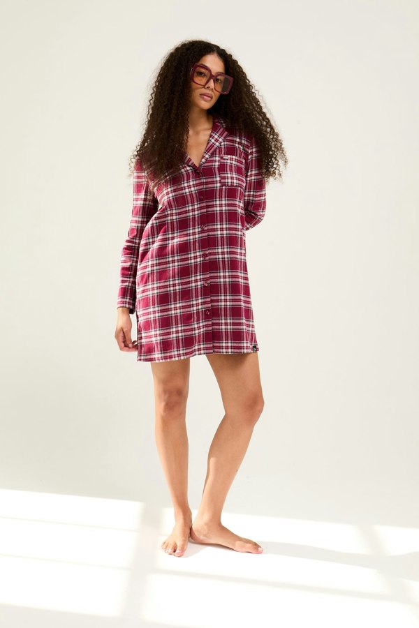 Pretty You London Plaid Nightshirt in Bordeaux