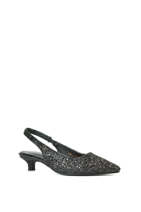 XY LONDON Pointed Toe Glitter Slingback Kitten Heel Court Shoes