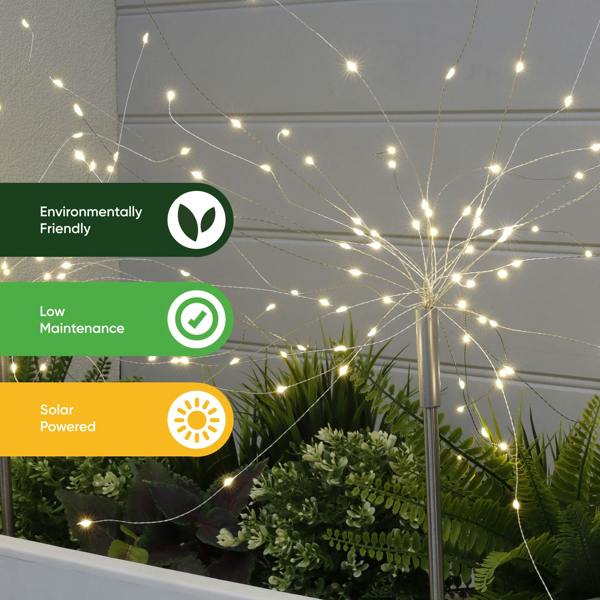 Gardenwize Pack of 2 Solar Starburst Stake LED Lights – Warm White Garden Lights