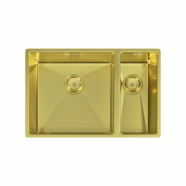 Flode Möckeln l 1.5 Bowl Stainless Steel Kitchen Sink l Inset or Undermounted  l Strainer Waste Supplied l Brushed Brass Finish