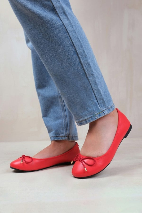 Where's That From Tallulah Wide Fit Slip on Flat Pumps in Red Faux Leather