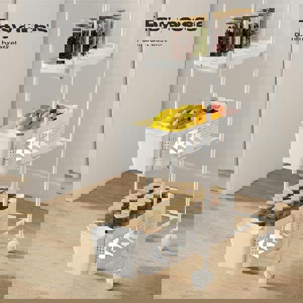 Levede 4 Tier Kitchen Trolley Cart Narrow on Wheels Pull out Bakset Storage Bins