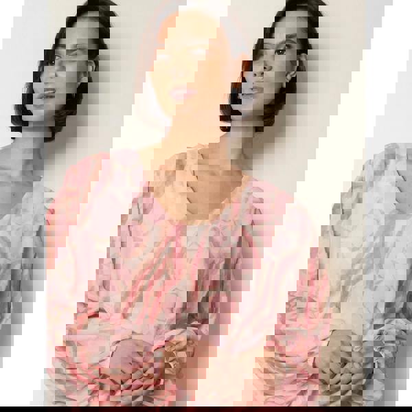 Blue Vanilla Abstract Print Puffball Top