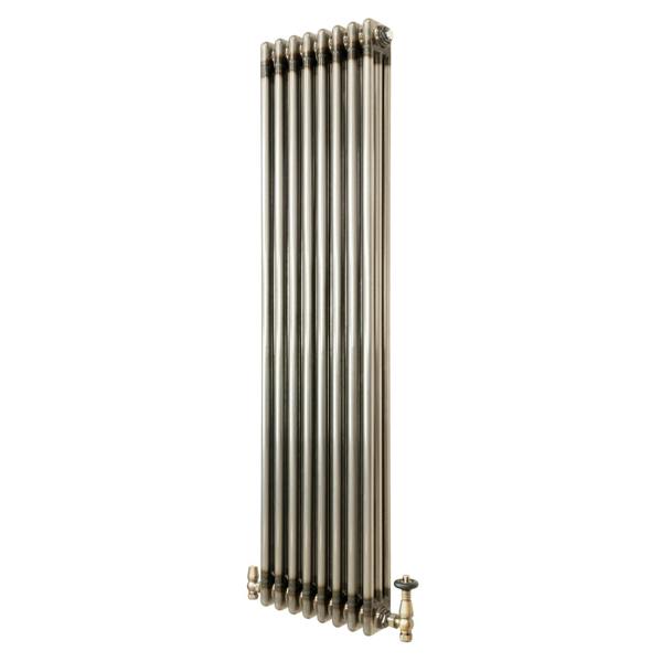 Traditional 3 Column Radiator & Valves - 1500mm x 380mm - Raw Metal