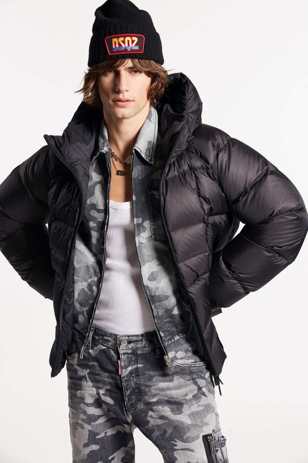 Dsquared2 Printed Logo Hooded Down Jacket - Black