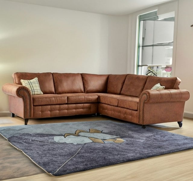 SQUAREBOXX Oakland Suede 4-5 Seater Corner Sofa in Tan Brown Fabric