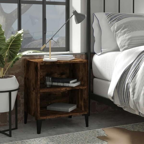 Berkfield Bed Cabinet with Metal Legs Smoked Oak 40x30x50 cm