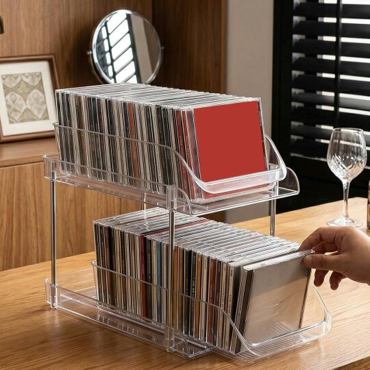 Havendro Clear Plastic Drawer Organizer CD DVD Storage Rack with Smooth Pull Out Drawers