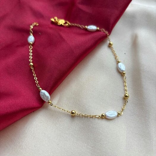 The Colourful Aura Golden Brass Rounds Pearl Beads Indian Payal Anklet