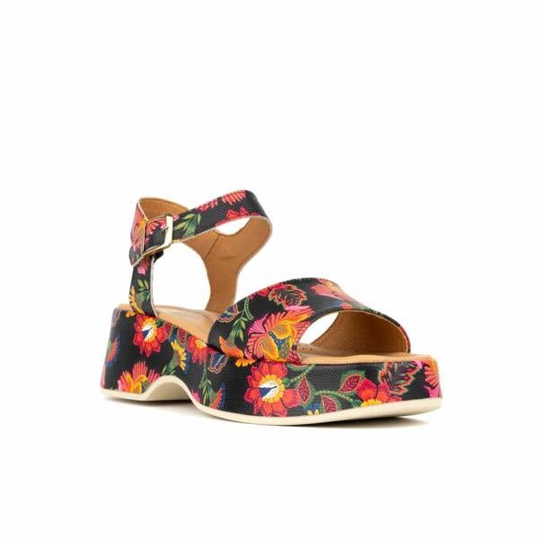 Embassy London Palm Rise - Red Flowers - Women's Leather Platform Sandal